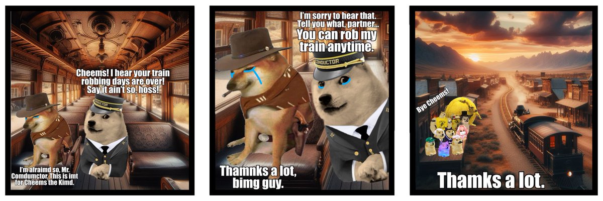 RailroadDoge's tweet photo. Upon Cheems the Kid’s retirement announcement, I spent a couple minutes reminiscing about the funny doge— the memes, the conversations, and the laughs will not be forgotten. We’ll miss you very dearly, partner.

This Wild, Wild West won’t be the same without you here, Cheems! ❤️ https://t.co/BKeBmefKyV