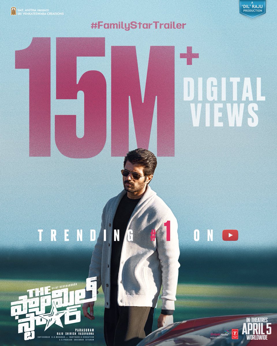 __GirDhar's tweet image. #FamilyStarTrailer 𝐓𝐑𝐄𝐍𝐃𝐈𝐍𝐆 #𝟏 𝐎𝐍 𝐘𝐎𝐔𝐓𝐔𝐁𝐄 with 𝟏𝟓 𝐌𝐈𝐋𝐋𝐈𝐎𝐍+ 𝐃𝐈𝐆𝐈𝐓𝐀𝐋 𝐕𝐈𝐄𝐖𝐒 💥💥

▶️ youtu.be/xB7b3RzicUU

#FamilyStarOnApril5th