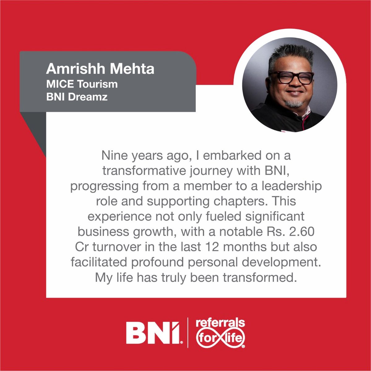 Amrishh Mehta's inspiring journey with BNI over 9 years: from member to leader, transforming both personally and professionally. Grateful for the opportunity to lead and support others in changing their business approach.

#BNI #BNIIndia #BNIMembers #SuccessStory #MyBNIStory