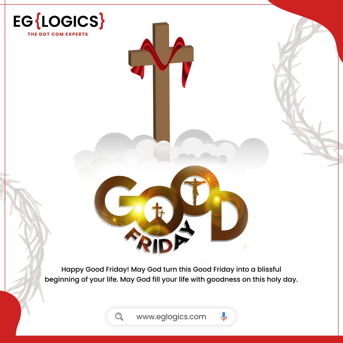 May the blessings of Good Friday fill your heart with peace and joy. 🙏✝️
.
.
#EGlogics #GoodFriday #goodfridayvibes #goodfriday2024 #PeaceandJoy #goodfridayblessings #easterweekend #sacrificeandlove #holyweek #faithandgrace #EGlogicssoftech