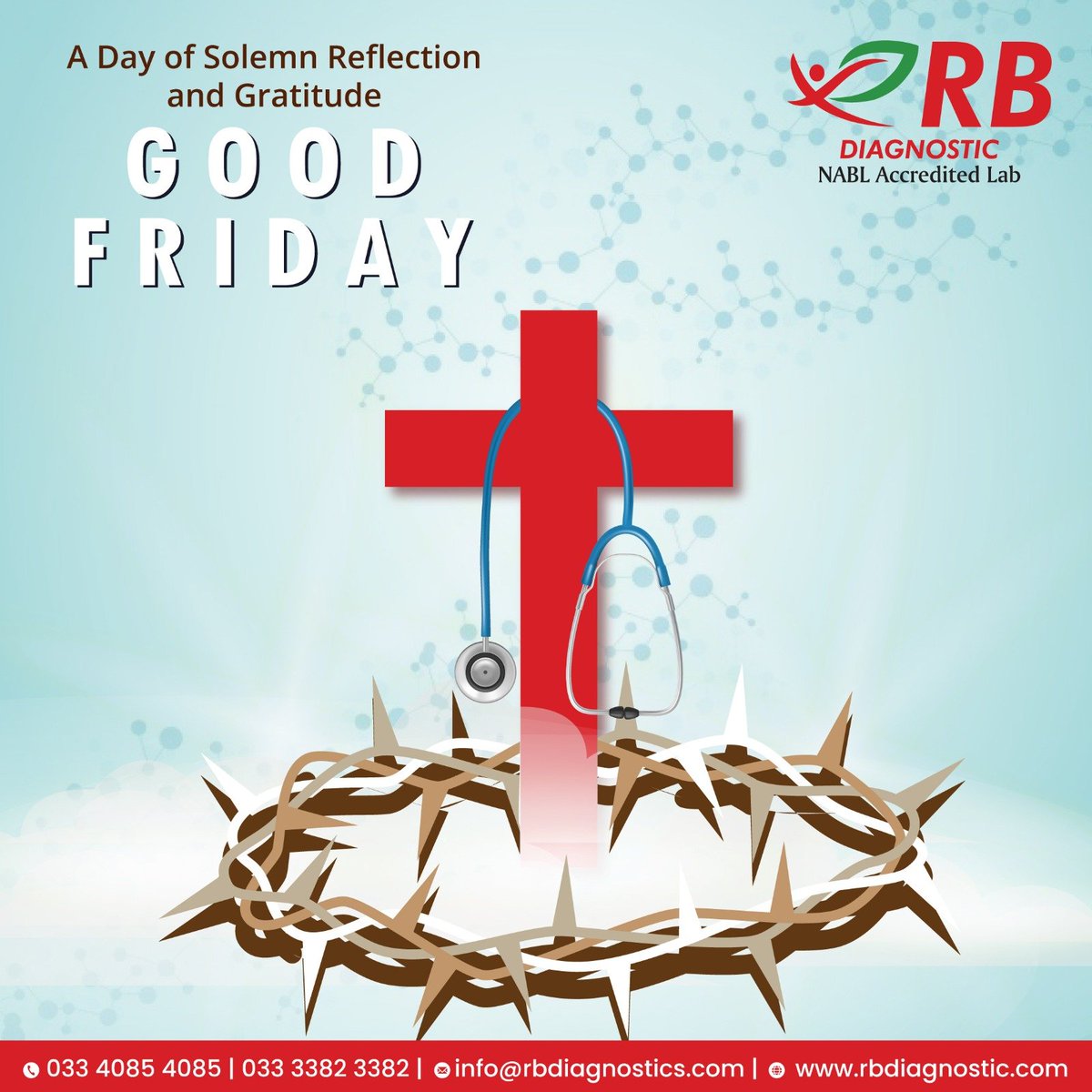 On this Good Friday, may we remember the ultimate sacrifice and find solace in His love.
.
.
.
#RBDiagnostic #GoodFridayReflections #SacrificeAndLove #DivineMercy #SpiritualRenewal #Diagnostic #MedicalLab #HealthCare #Healthylifestyle #LabTest #LabReports #DiagnosticCentre