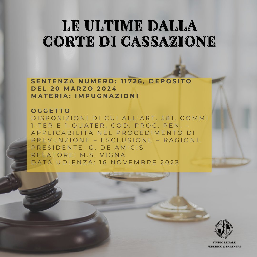 avv_federico's tweet photo. Sentenza Numero: 11726, deposito del 20 marzo 2024
Materia: Impugnazioni

https://t.co/OVST140384

#sentenza #cortedicassazione #avvocato #diritto #giurisprudenza #lawyer #legge #law #studiolegale #tribunale #dirittopenale #roma #consulenzalegale #avvocatopenalista https://t.co/1gSrLDSxWb