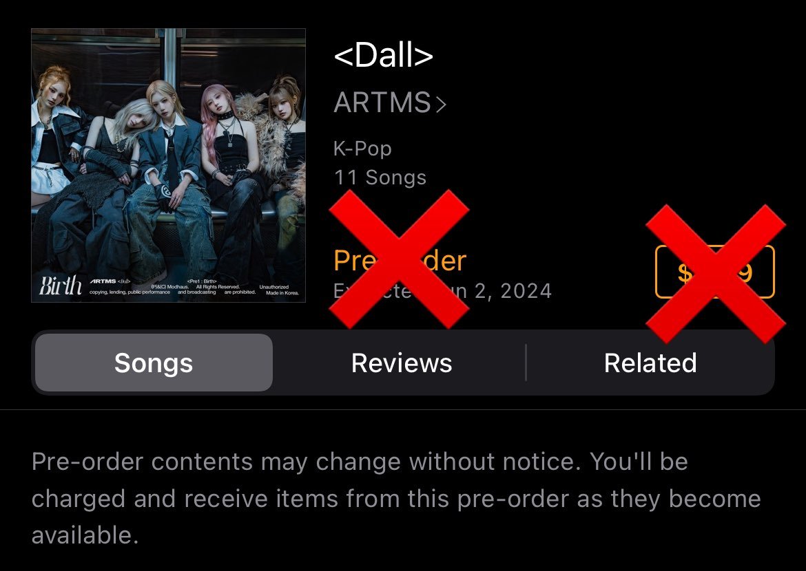 🚨IMPORTANT! ❌DO NOT PRE-ORDER <DALL> ON ITUNES!| ‼️Please only purchase 'Birth' If you pre-order, you won't have the option to buy the remaining tracks individually later, which means they won't count towards charting. WATCH THE BIRTH VIDEO #ARTMS_BIRTH #ARTMS…