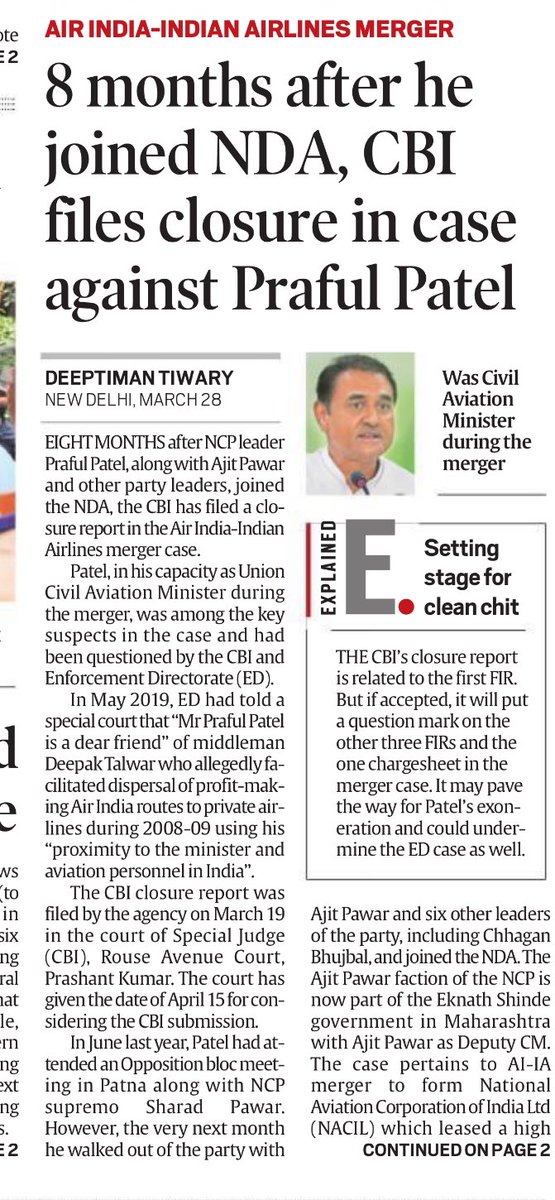 Two reports: 1. The Maguntas allegedly got undue benefits from Delhi liquor “scam”, but son turns approver, is released by ED and now both he and his father happily campaign for BJP ally TDP. 2. ED files closure report in a case against Praful Patel 8 months after he joins NDA.