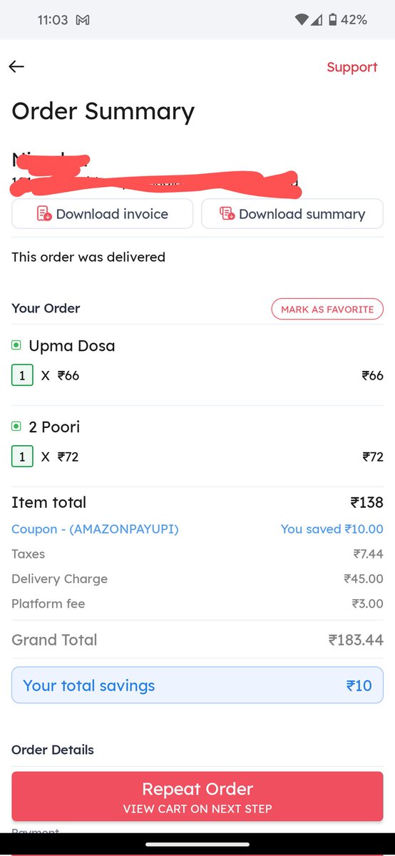 manikanta_exe's tweet image. So @zomato, the place from which I ordered is like 5 minutes away to walk, yet I was charged a whopping Rs. 45. On top of that, it is obvious that the prices of these items are more than actual.

@zomatocare #DeliveryApps #TooMuch #DeliveryCharge