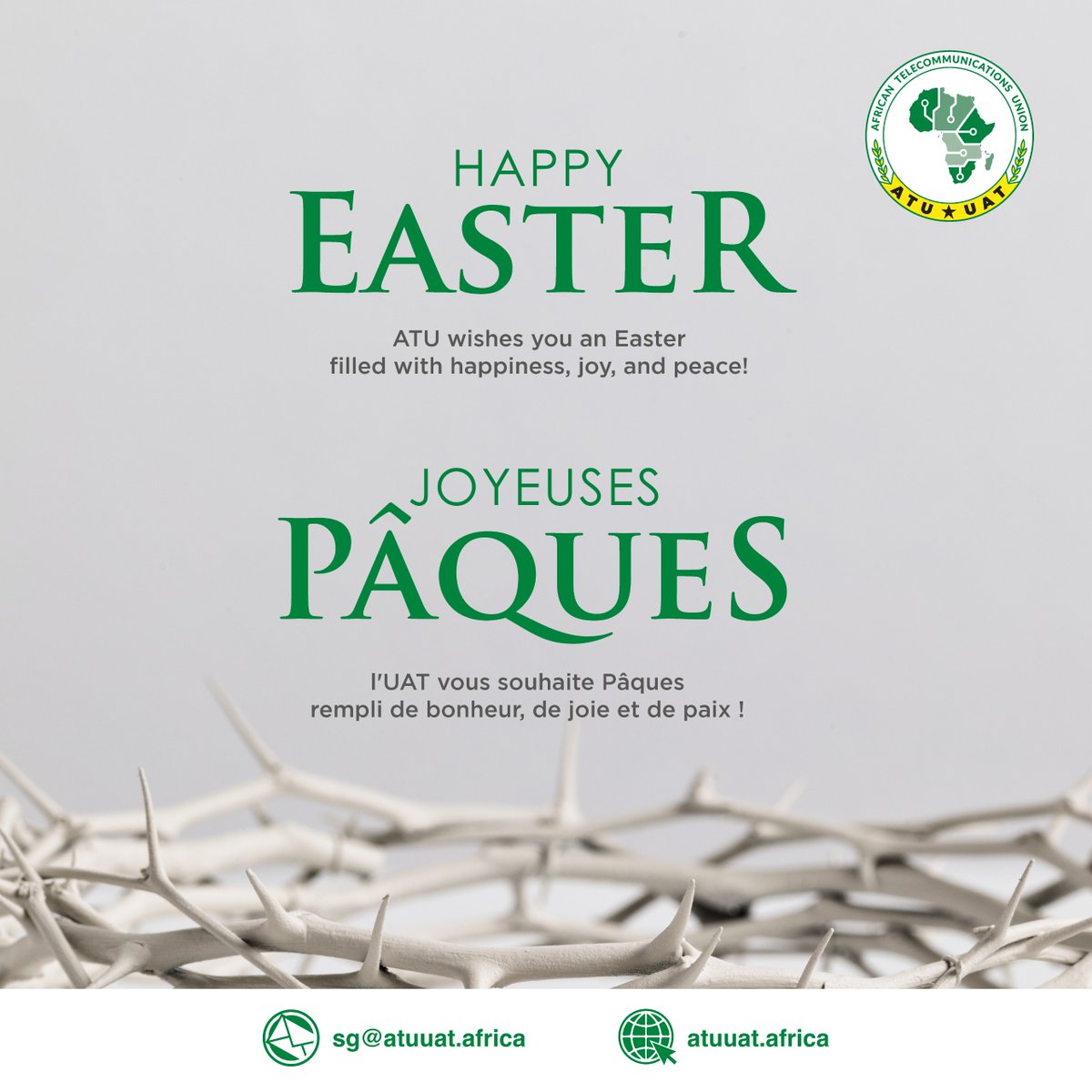 #EasterGreetings from ATU to all our members, partners, and to #Africa! Let's celebrate the spirit of unity and togetherness as we journey towards a brighter future. #Easter #EasterWeekend #easter2024 #EasterBreak