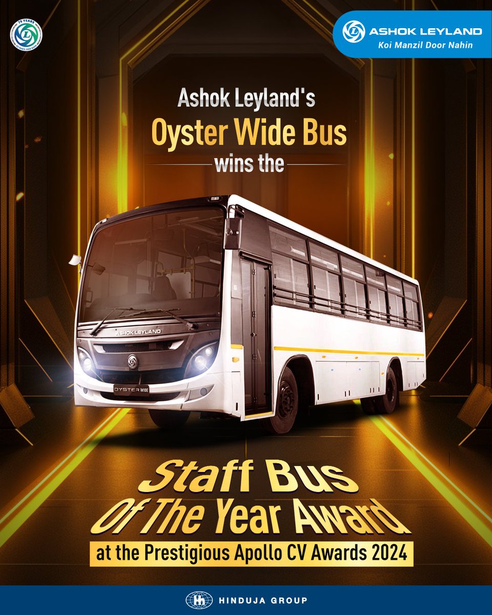 We won big at the Apollo CV Awards, Mumbai. SCV PICK UP OF THE YEAR: BADA DOST CNG M&HCV TIPPER OF THE YEAR: AVTR 2832 TN (6x4) TIPPER STAFF BUS OF THE YEAR: OYSTER WIDE A big Congratulations to all! #AshokLeyland #KoiManzilDoorNahin #AshokLeylandIndia #AshokLeylandOfficial