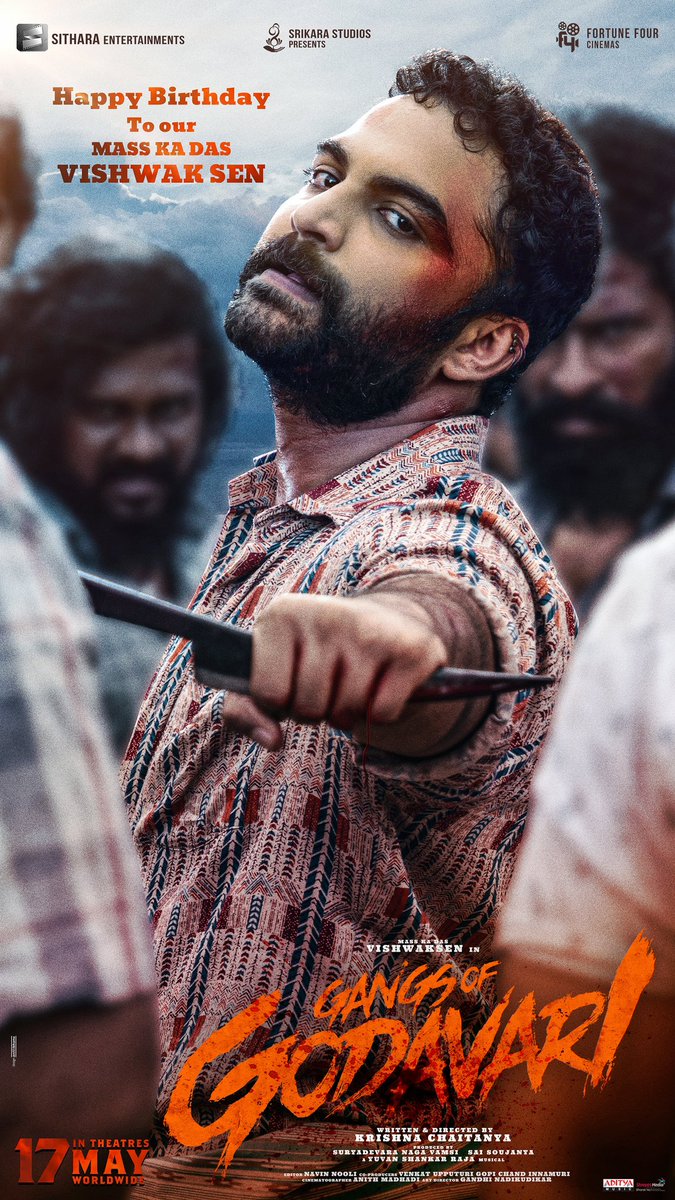 From our #GangsOfGodavari, to the most rugged and ruthless leader of our gang, Our Lankala Rathna ~ Mass Ka Das @VishwakSenActor, a very happy birthday. 💥 #HappyBirthdayVishwakSen 🔥 In cinemas #GOGOnMay17th 🌊