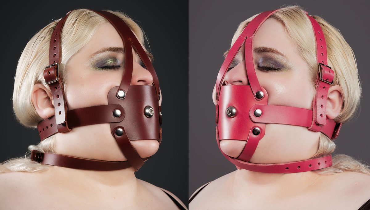 whether it is burgundy or bubblegum, the leather muzzle will keep your captive quiet. model: @KrystellePink photo: bae photography