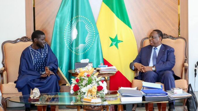 Kabbskanu's tweet photo. The dirty, cut-throat politics in Sierra Leone was brought into sharp focus today thousands of miles from the country . New President President of Senegal, Boubaccar Faye and the outgoing President Macky Fall held a congenial meeting. https://t.co/7gA8XfA8gW. https://t.co/p1C1nMJlq8