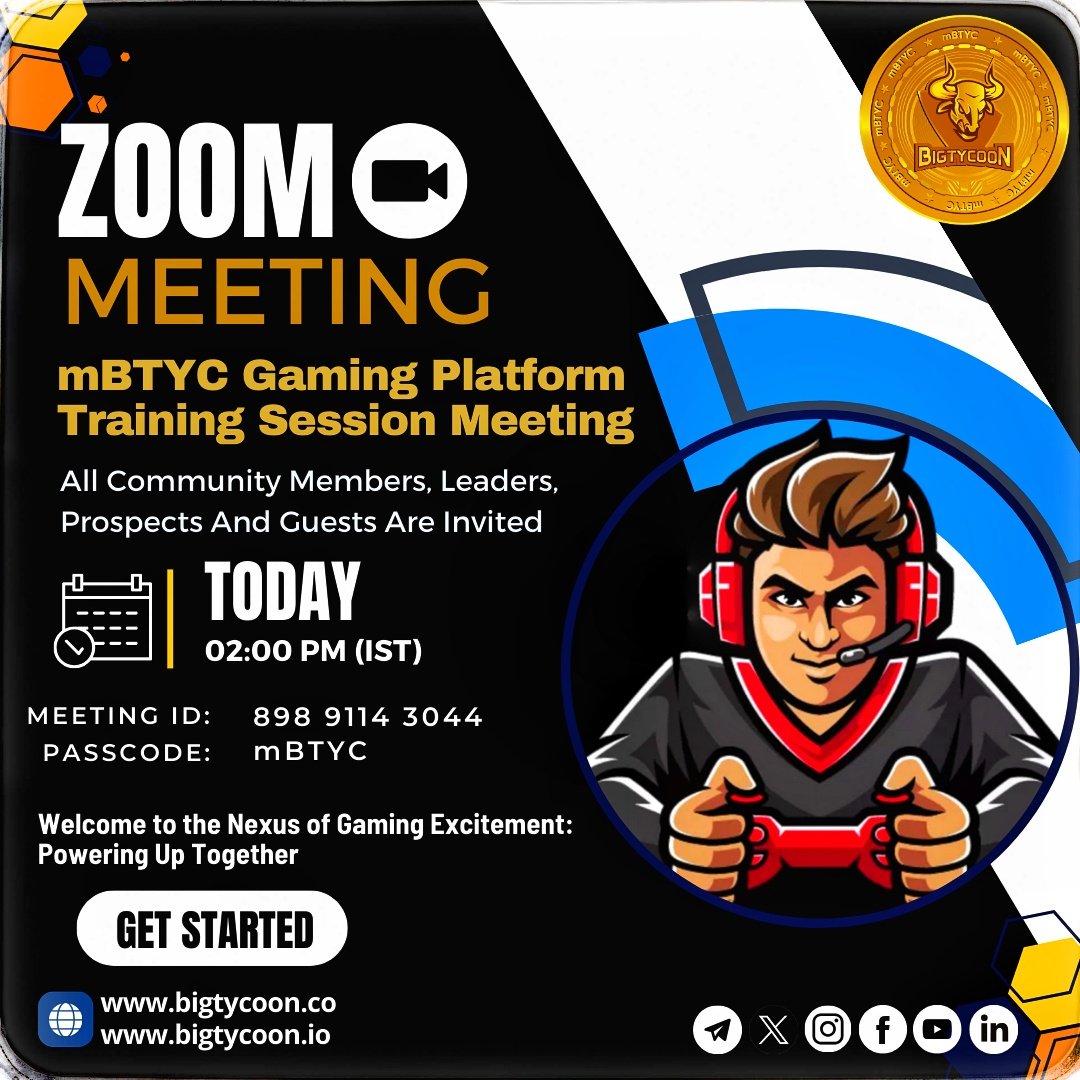 mBTYC_Official's tweet photo. "Level up your gaming skills! 🎮 Join our training Zoom meeting today at 2pm IST and dominate the virtual battlefield. Don't miss out! #GamingTraining #ZoomMeeting #LevelUp #thepassion #gntm #bakire #jjk255 #verydarkman #สมรสเท่าเทียม #DiddyDidIt #Beyonce #gaming #playtoearn https://t.co/a3tSfdsOld
