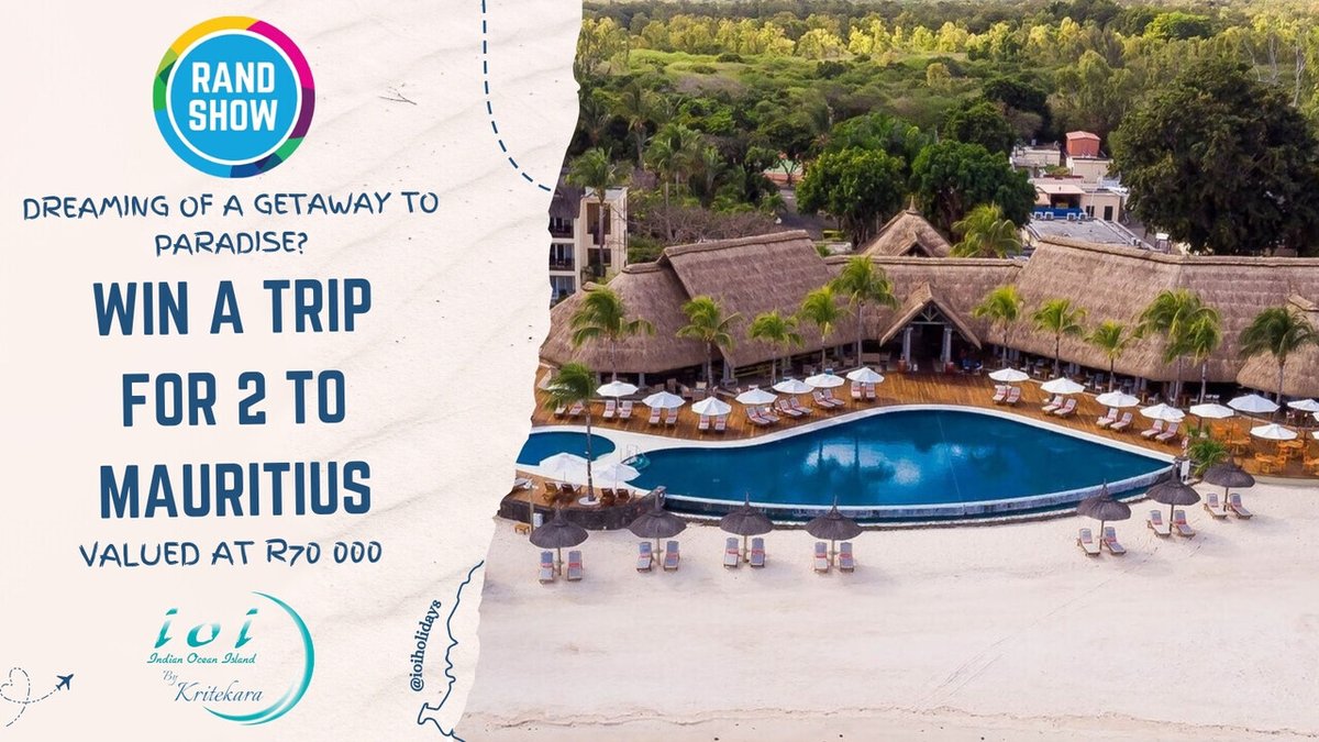 Escape to paradise with the Rand Show! WIN A HOLIDAY FOR TWO TO MAURITIUS courtesy of IOI Holidays. Enjoy flights, transfers, and a stay at the Sands Resort &amp; Spa. 

Don't miss out! Get to #RandShow2024 now for a chance to win.

  #WinAHoliday #MauritiusParadise 🏖️🎟️