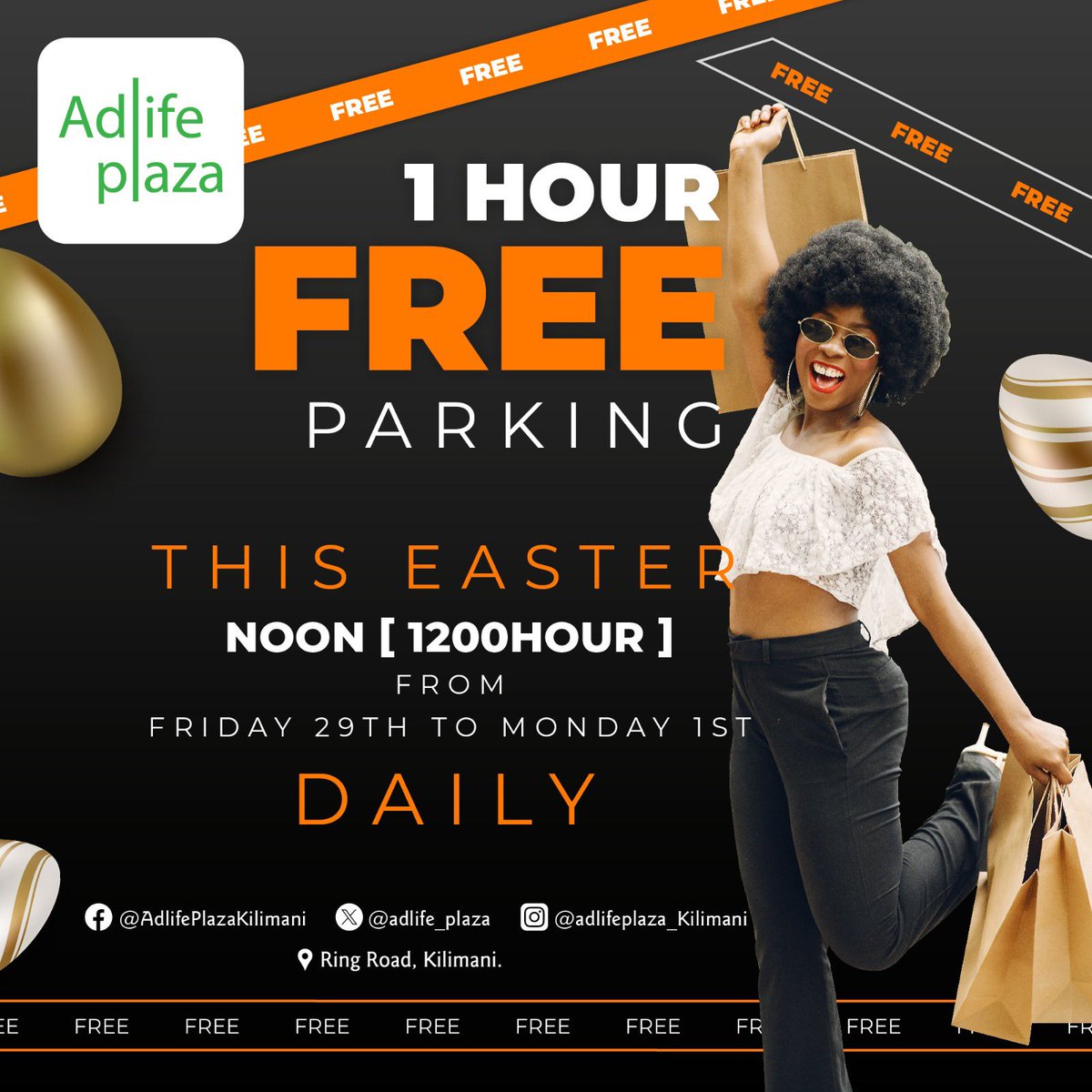 Take advantage of our free parking this long weekend 😉 #adlifeplaza #kilimani ##easter2024