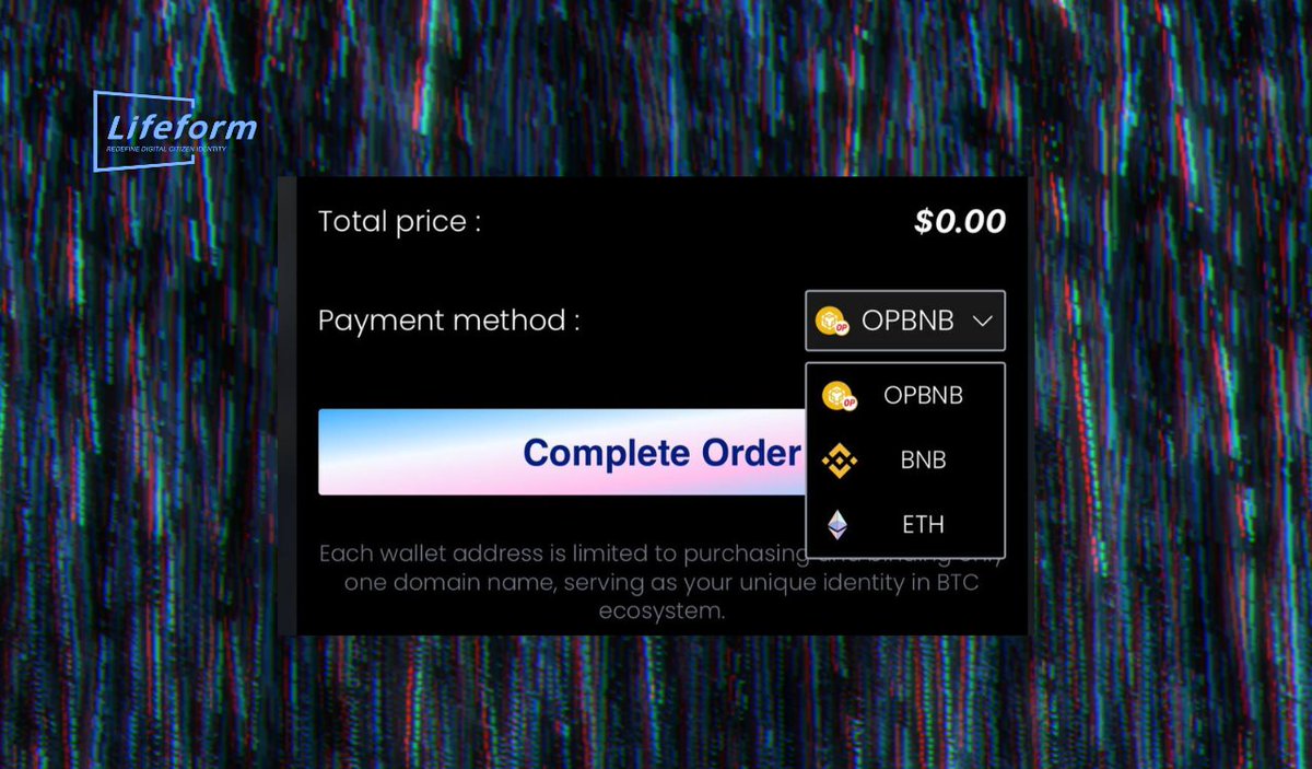 Lifeform Universal Domain now supports the #opBNB payment method for .btc domain registrations. Enjoy swift transactions and save more on your universal domain purchases.

bn.btc.lifeform.cc