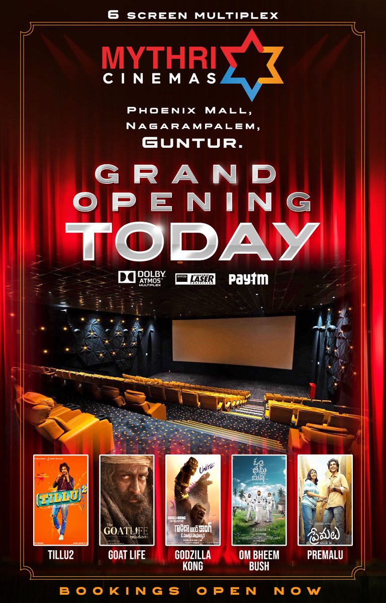 Elevating your cinema experience like never before 🍿 @mythricinemas GRAND OPENING TODAY ❤️‍🔥 📍Phoenix Mall, Nagarapalem, Guntur. Book your tickets now on #Paytm 💥💥