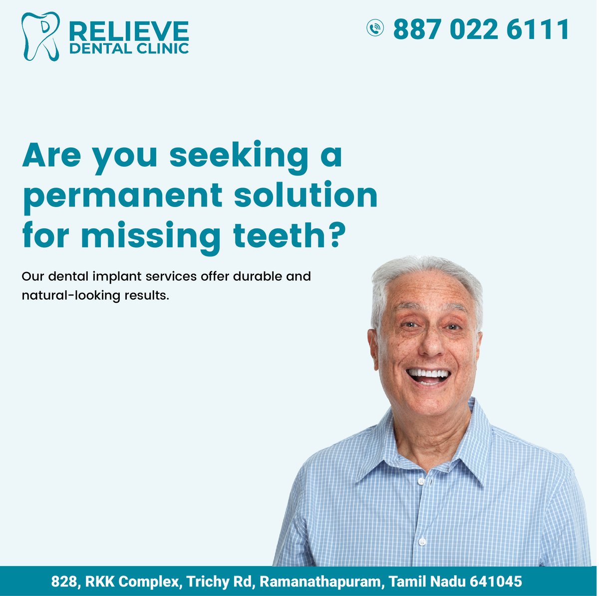 RelieveDental's tweet photo. Are you seeking a permanent solution for missing teeth? Our dental implant services offer durable and natural-looking results. #DentalImplant #SmileConfidently #OralHealth #CosmeticDentistry #LocalDentist https://t.co/IsXMvPbhCs