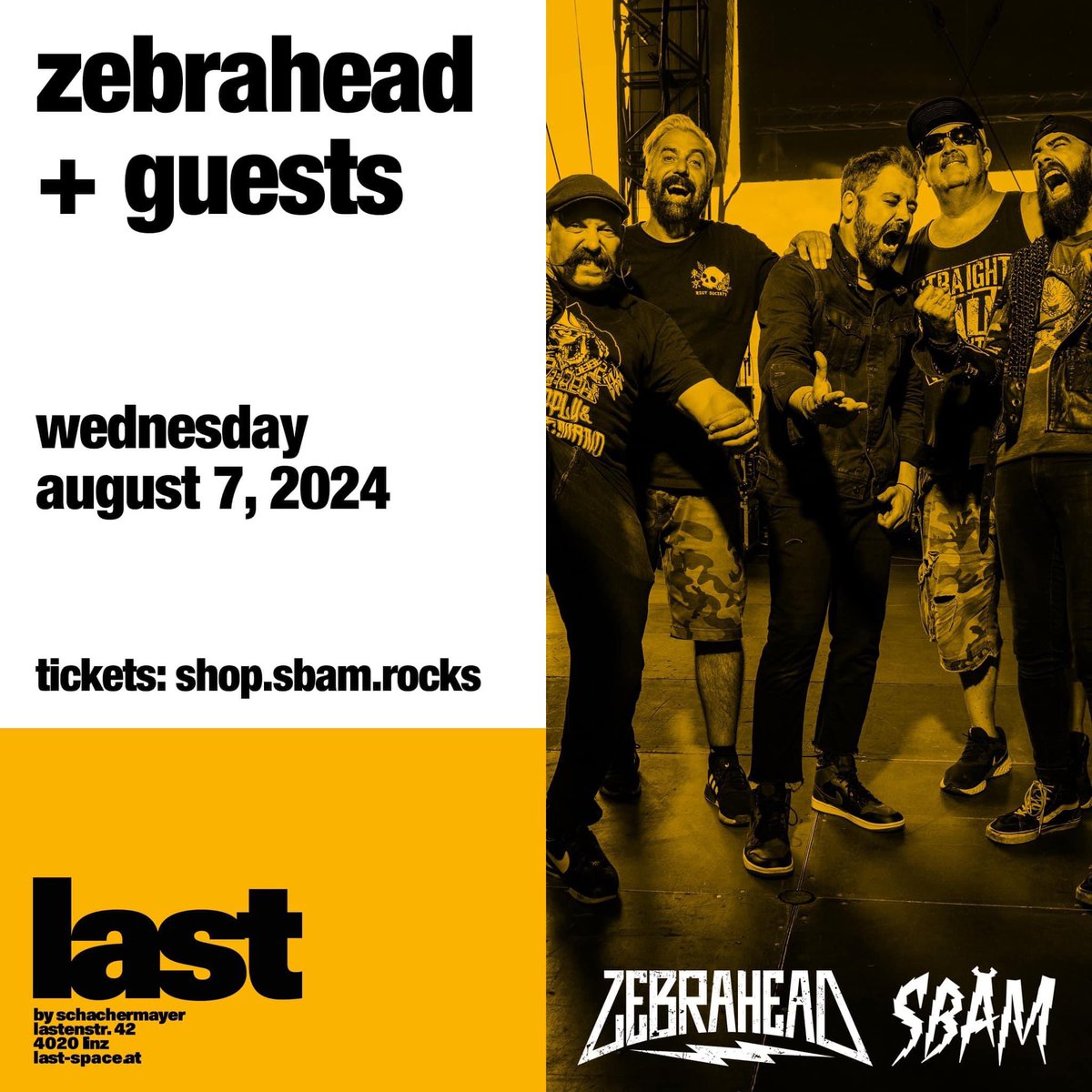 We are coming to Linz, Austria this summer for an intimate and sweaty show. Our good buddy @sbamrocks always has good ideas up his sleeve! Get some tickets and let’s have some fun. Tickets: eu.sbam.rocks/products/zebra…