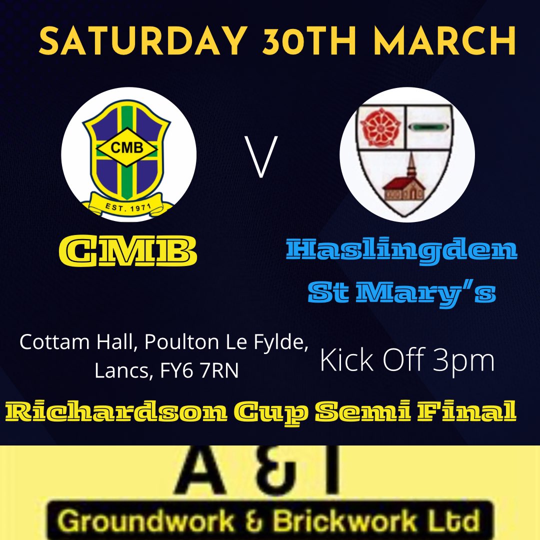 First team are in action Saturday in the Richardson Cup semi final against @HassyMarysFC game to be played on neutral ground @PoultonFC_FY6 .