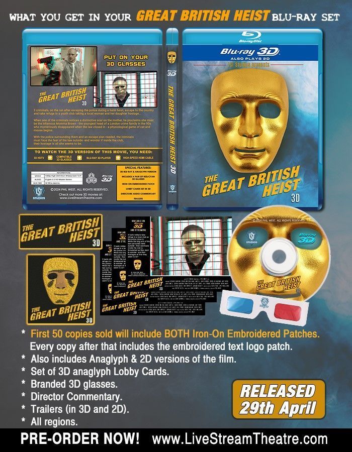 LSTmovies's tweet photo. I'm excited to announce the launch of Pre-orders for The Great British Heist 3D on 3D Blu-ray! 😁  You can now reserve your copy through either eBay or Gumroad. 
eBay:  https://t.co/DEDHnmudU9
Gumroad:  https://t.co/mxzprb90uZ 
#3dbluray #3d #supportindiefilm #outnow #preorder https://t.co/AzH3Ufd1rz