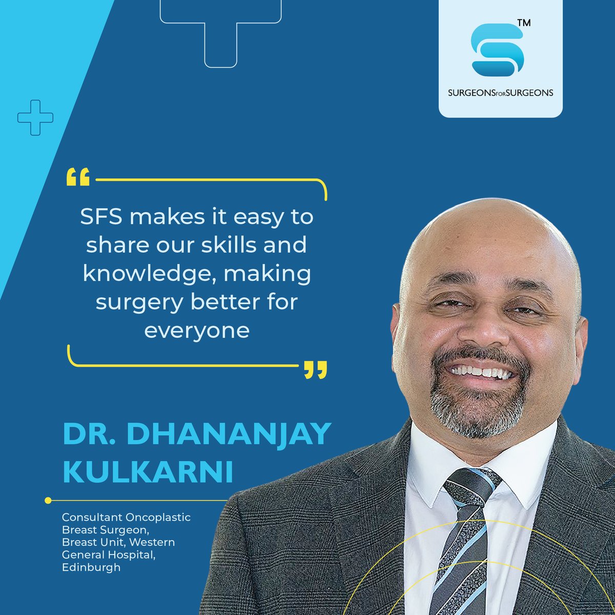 Meet Dr. @drdkulkarni, Oncoplastic Breast Surgeon & cofounder of #SFS. Join him on #SFS & connect with surgeons globally. 

#GlobalSurgicalNetwork #SurgeonsForSurgeons  #MedicalCommunity 

Install App:
IOS: shorturl.at/afgS1
Android: shorturl.at/auCV2