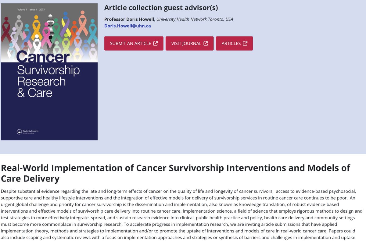 Are you working on implementation of survivorship care? Consider publishing your work in the special collection in the Cancer Survivorship Research and Care. Go to bit.ly/3TVtFMU