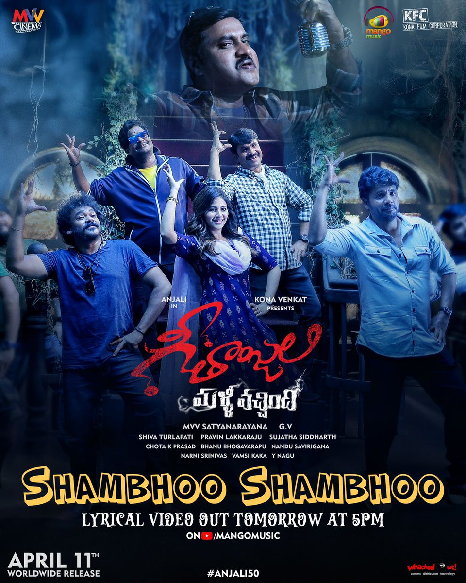 Get ready to be enchanted by '#ShambooShamboo' – the song that'll have you tapping your feet 🕺💃 Out Tomorrow @ 5 PM. 
Stay tuned to @MangoMusicLabel 🎶

🎤 #Dinker, #Lipsika
🖋️ #Sreejo
🎹 @Plakkaraju

#GMVOnApril11 #Anjali50