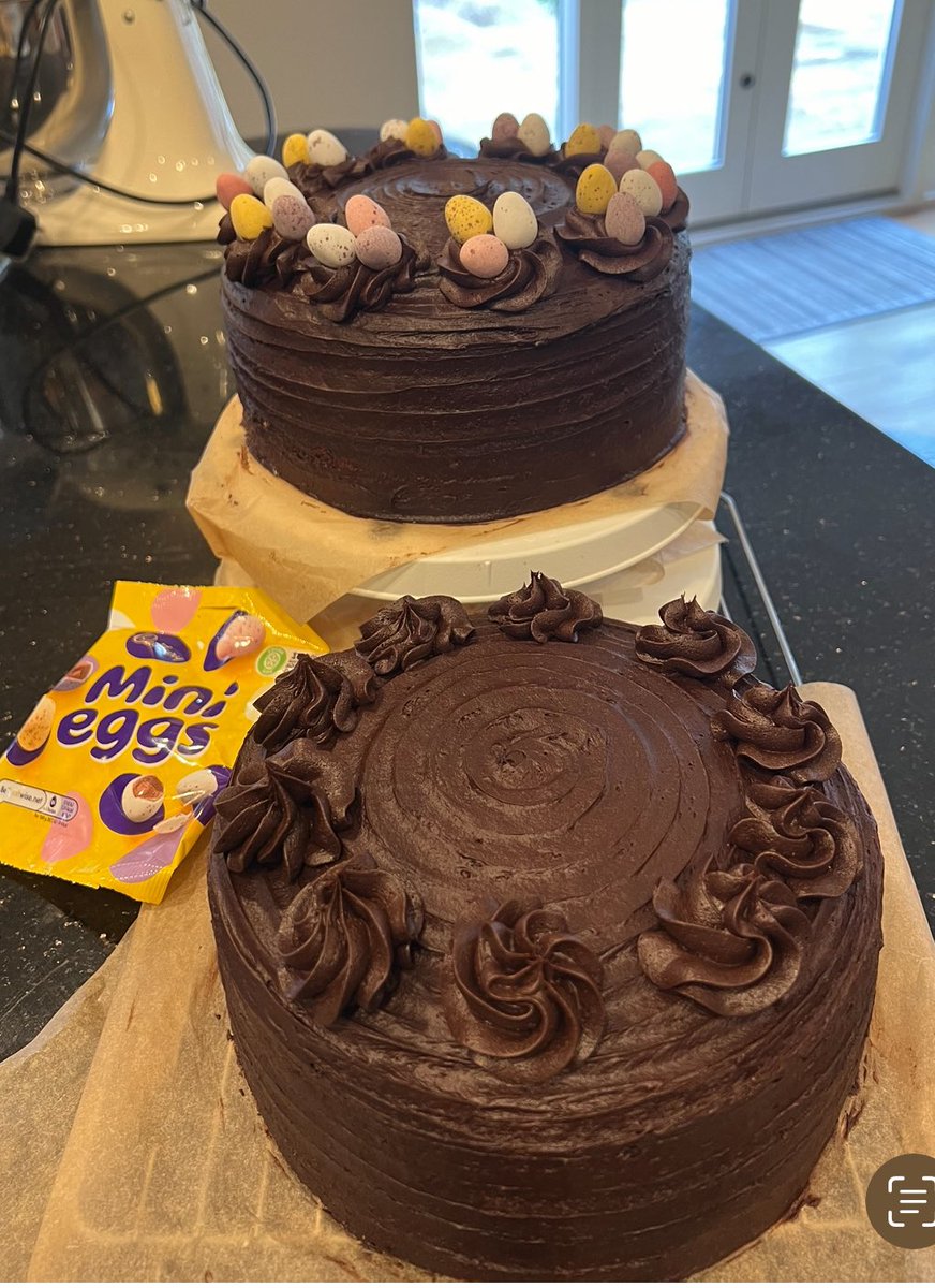Happy Easter everyone, maybe celebrate with a slice of cake!  Layered Chocolate &amp; Vanilla Sponge with Chocolate Ganache Icing &amp; Mini Egg Treats.  #delicious #chocolatecake <a href="/TownEndAirton/">Town End Farm Shop</a>