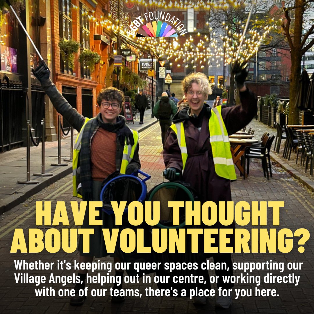 🌈 Consider volunteering with us at LGBT Foundation! From cleaning spaces to supporting Village Angels, your help matters. Gain new skills, career opportunities, and make a difference. Join us and have fun! Find out more at lgbt.foundation/volunteer-with… #Volunteer #LGBTQ+ #Inclusion