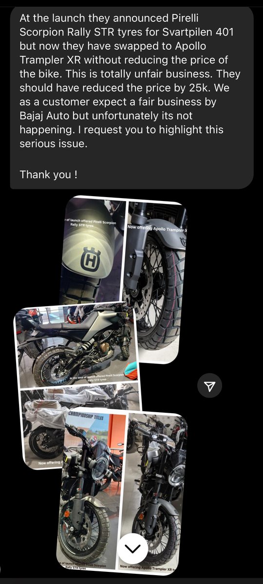 Why does the Svartpilen 401 need ScorpionRallySTR tyres? I guess someone answered that question &amp; decided to deliver them with Apollos instead.  
I aint so smart to figure this out I got a message on the gram from a pissed owner. But why did a street bike need STRs to start with?