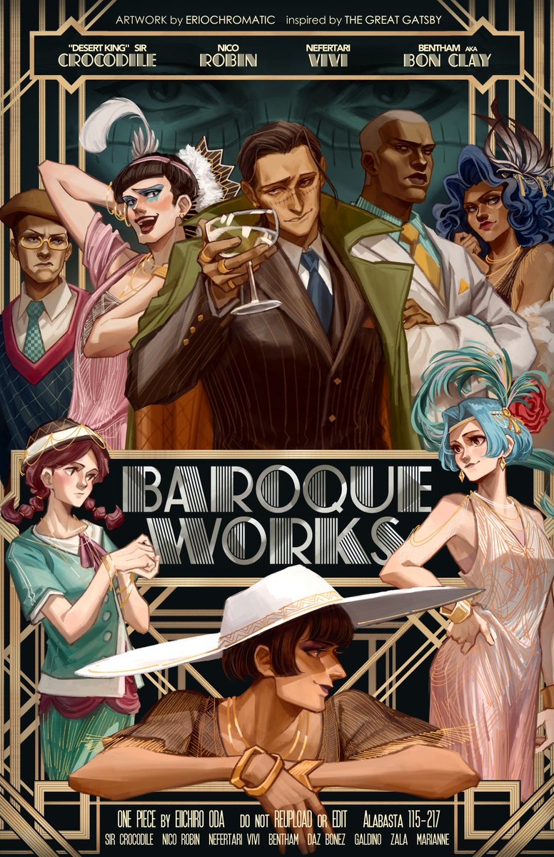 1920s Baroque Works 🥂 but make it Gatsby finally finished my poster redraw of all my designs~