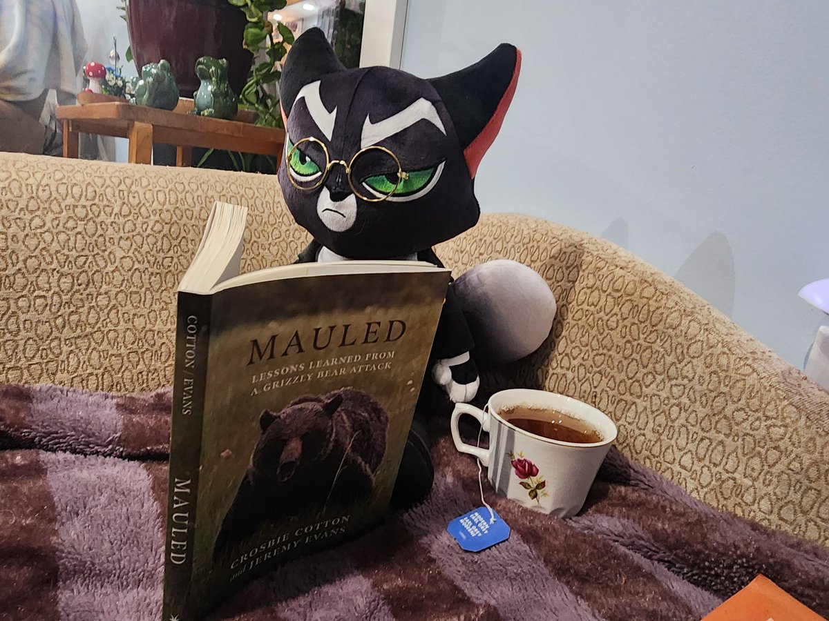 CandyColorWolf's tweet image. HAPPY BIRTHDAY, MORDECAI!!! I wasn't entirely sure what food he'd like, so I went with some earl grey tea, and the present of being alone to do some reading.... still doesn't seem too happy. #lackadaisy #LackadaisyCats #mordecaiheller