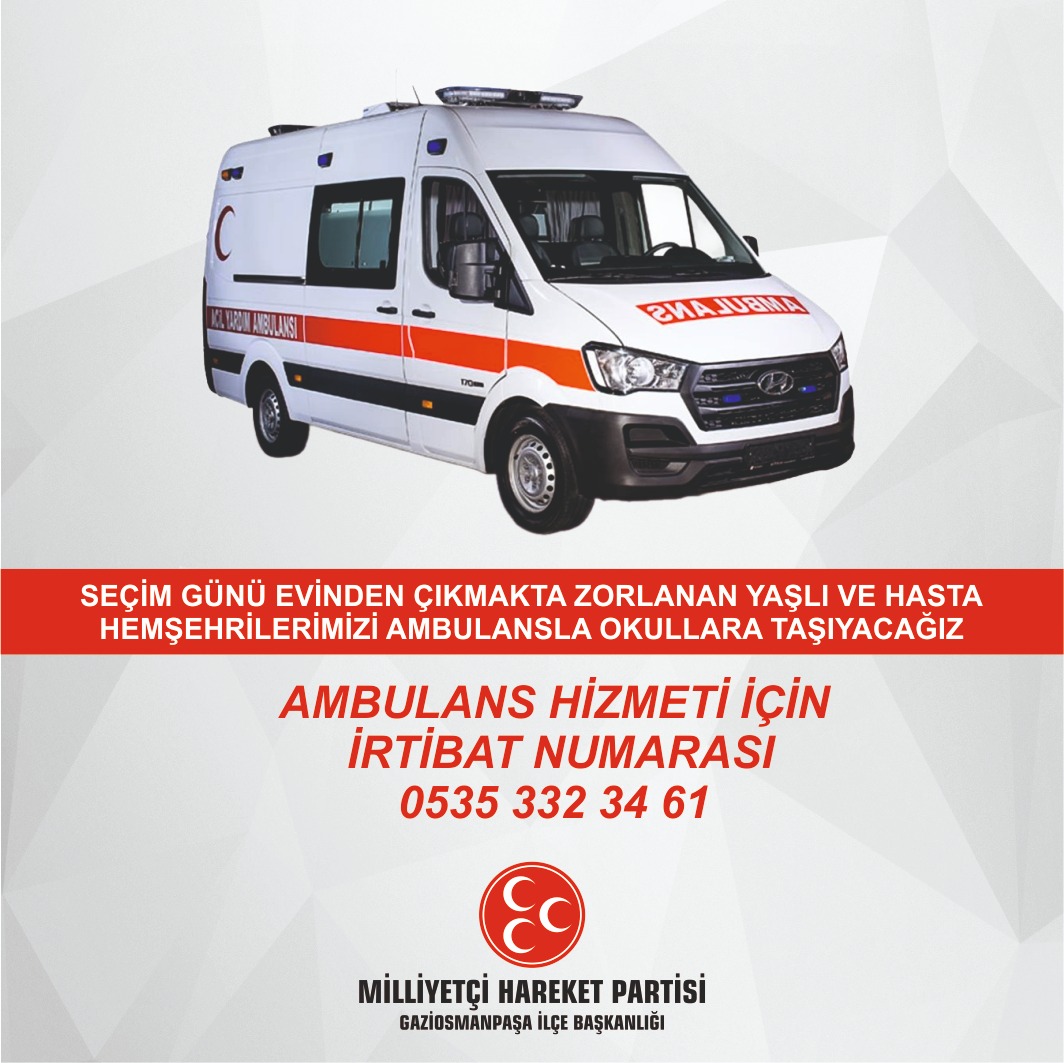 Seçim Günü Evinden Çıkmakta Zorlanan Hemşehrilerimizi
Ambulans ile Okullara Taşıyacağız.

#MHPGaziosmanpaşa