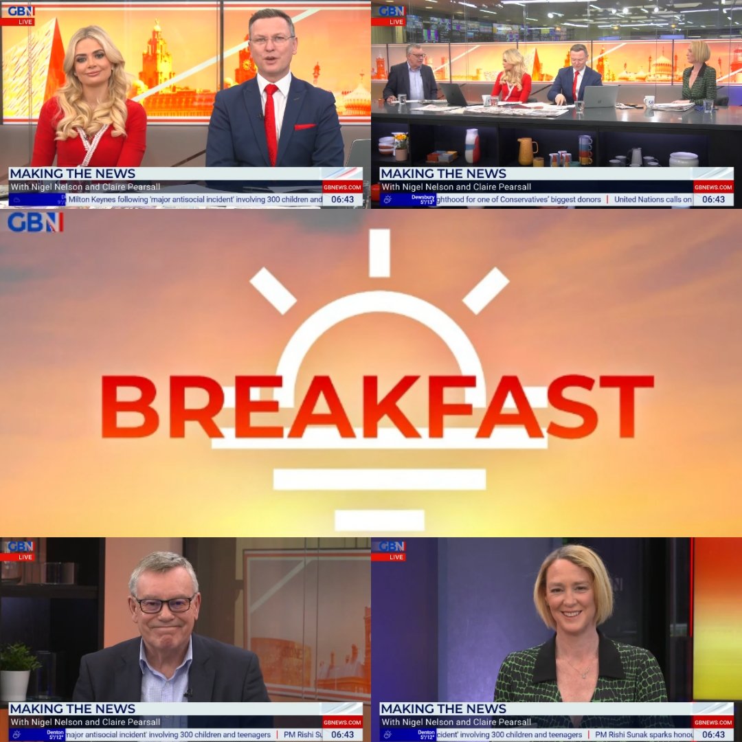 #GoodFriday! Now: The Duo of @NigelNelson + @claire_pearsall joins #BreakfastwithStephenandEllie on @GBNEWS for what's making news in the papers on the Breakfast Paper Review with Nigel and Claire. #GBNews #GBNewsBreakfast @StephenGBNews @elliecostelloTV