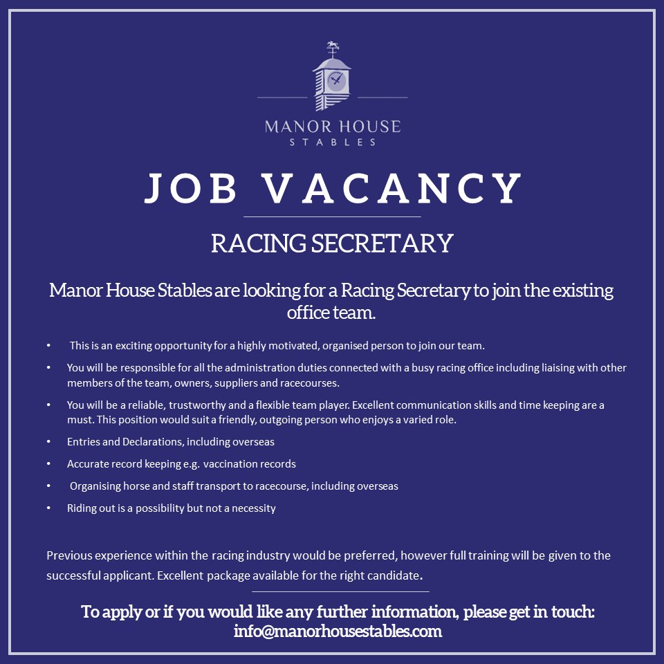 🚨 We’re hiring!

👌 Get in touch if you would like to join #TeamMHS.

📧 info@manorhousestables.com
📞 01948820485

@Coral @HM3Legal @nafuk #TeamMHS