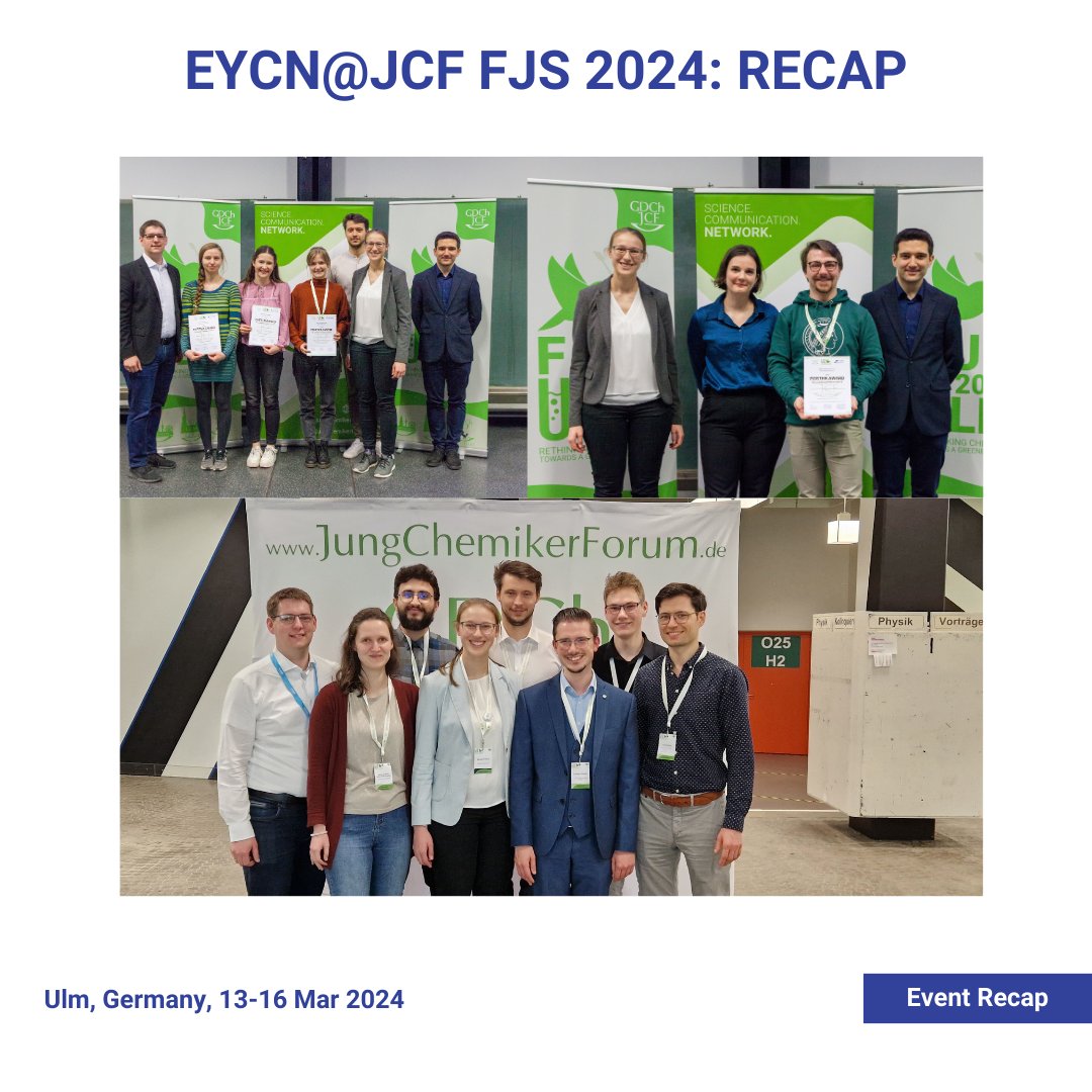 This month, members of EYCN attended the JCF Spring Symposium in Ulm, this year under the banner of on 'Rethinking Chemistry' for a sustainable future, featuring an impressive lineup with 5 keynote speakers, 15 PhD talks, and over 140 poster presentations! #EYCN #FJS2024 #JCF