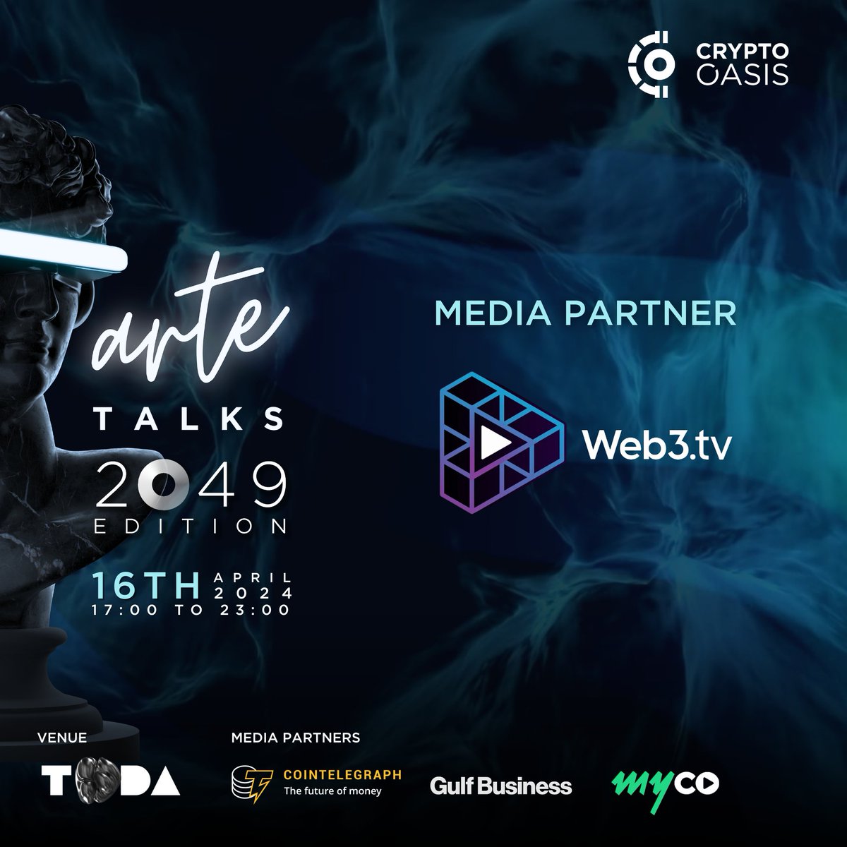 We are thrilled to have @Web3TV_ as a Media Partner for arte Talks 2049 edition! Join us on April 16th and explore the Web3 space with highly influential individuals. 📅Tue, April 16th 📍@TODADXB 🎟️t.ly/cDh8v
