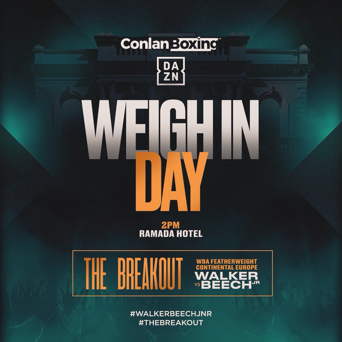 ConlanSports's tweet photo. ๐๐๐๐๐ ๐๐ day! โ๏ธ
Join us on the scales from 2pm today, at the Ramada hotel in Belfast. Everyone is welcome ๐
#WalkerBeechJnr #FarrellKerr https://t.co/8N97VU6xnB