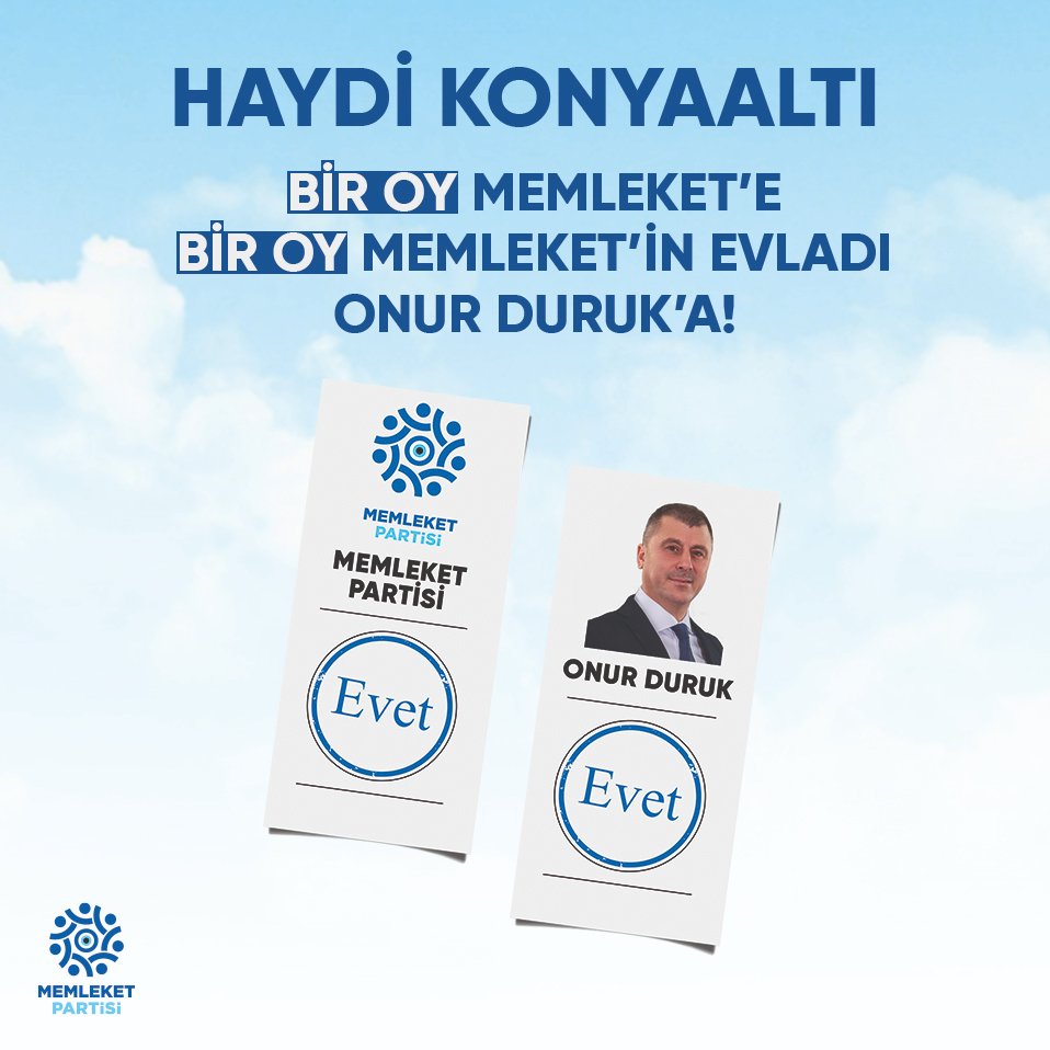 Haydi Konyaaltı!

Bir Oy Memleket'e, 
Bir Oy Memleket'in Evladı
Onur Duruk'a!