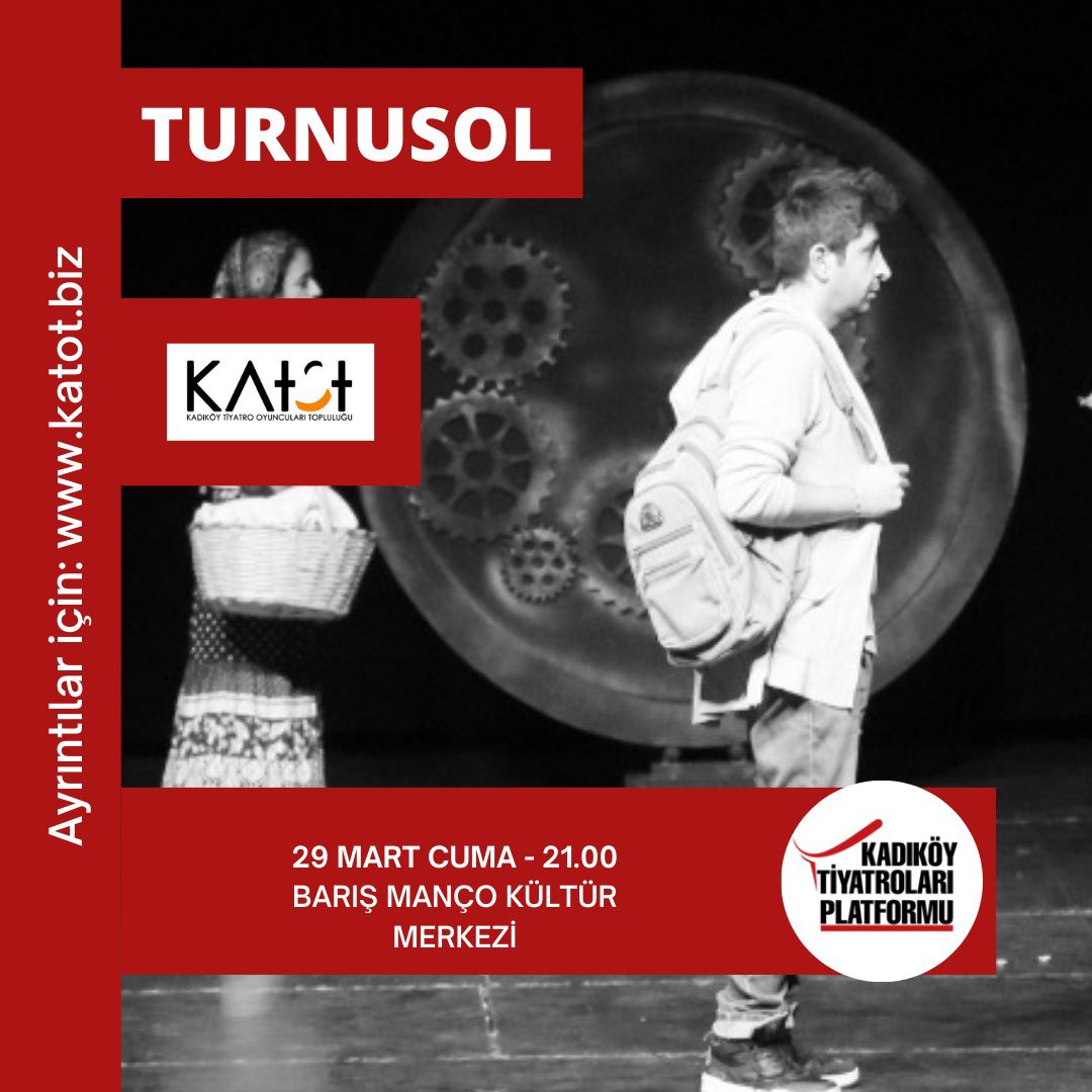 kadikoytiyatro's tweet photo. 27 Mart Dünya Tiyatro Günleri 🥳

Turnusol @KatotKadikoy 

BUGÜN #Cuma 20.30’da Kadıköy Barış Manço Kültür Merkezi
 
Biletler: https://t.co/PKNmRpV0zt

#tiyatro #kadıköy #katot #turnusol  #27marttiyatrogünü https://t.co/J8w2QOD5PG