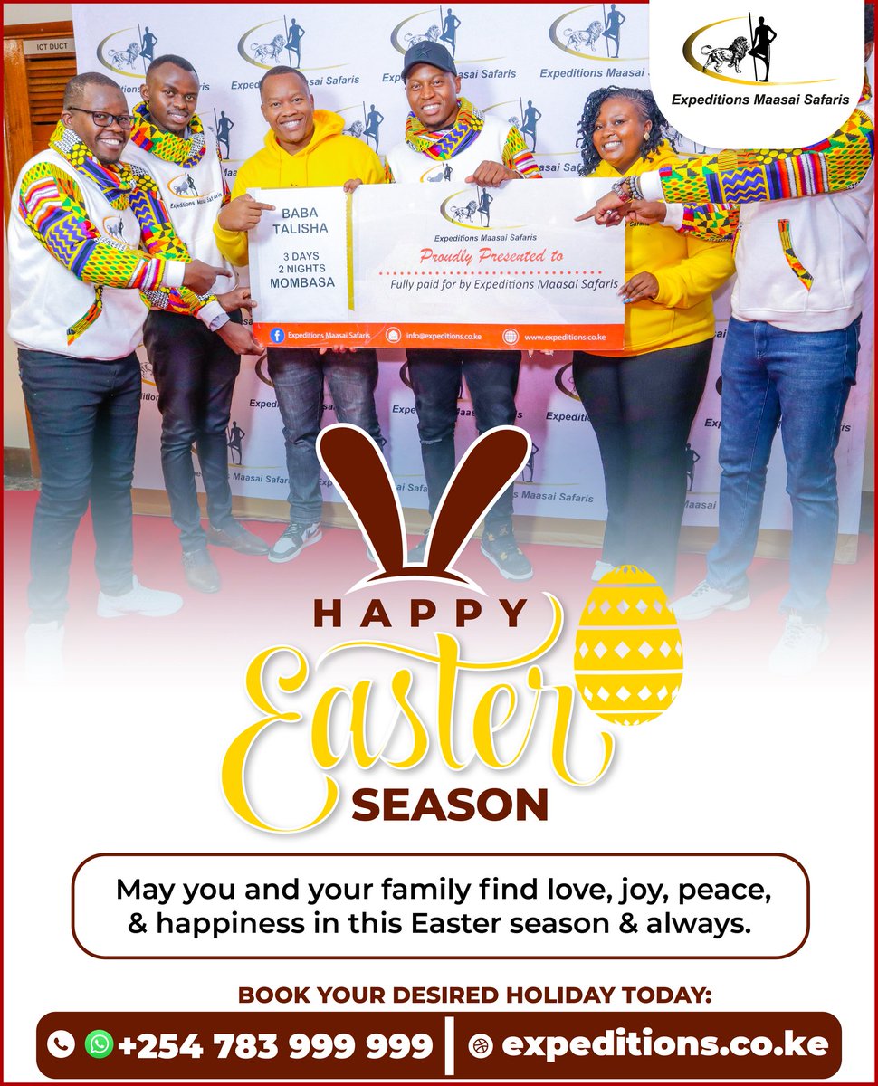 𝐇𝐚𝐩𝐩𝐲 𝐄𝐚𝐬𝐭𝐞𝐫 𝐒𝐞𝐚𝐬𝐨𝐧 🐰🥚🫂

The Expeditions Maasai Safaris together with <a href="/BabaTalisha01/">Baba Talisha</a> wishes you and your loved ones an exciting, exuberant and exhilarating Easter Experience😍😘. 

Utakuwa unafanya nini hii Easter😁?

#happyeaster #EasterWeekend