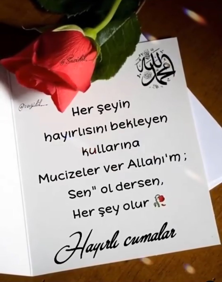 "Başınıza gelen her musibet ...
Kendi yapıp ettikleriniz yüzündendir;
Kaldı ki Allah birçoğunu da bağışlar..!"
Şûrâ Suresi / 30.
 🌴░H░A░Y░I░R░L░I░
                   ░C░U░M░A░L░A░R░🌴

🇹🇷G░Ü░N░A░Y░D░I░N░N░ N░N🇹🇷