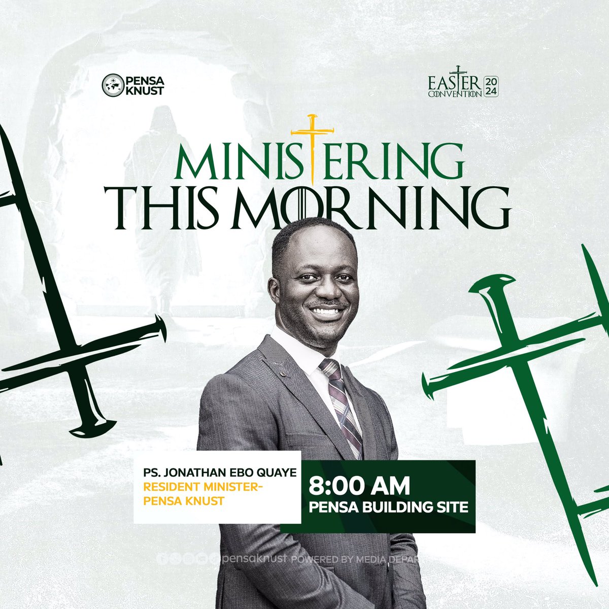 PENSAKNUST1's tweet photo. Christ in you!!!

Easter Convention continues this morning with more gusto!

Ministering this morning is Ps. Jonathan Ebo Quaye 

⏰: 8am prompt!
⛪: PENSA-KNUST Building Site, Ayeduase 

It is an "empowerment morning

#EasterConvention24
#Itisfinished
#PENSAKNUST https://t.co/sAWXvMFOia
