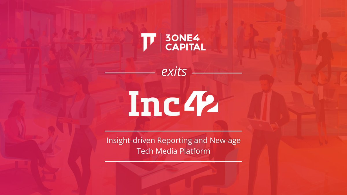 We're thrilled to announce our profitable exit from @Inc42 , India’s leading new-age tech media & information platform. @3one4Capital Fund I’s journey with Inc42 is marked by resilience, collaboration, and shared visions, exemplifying our commitment to fueling aspirations and