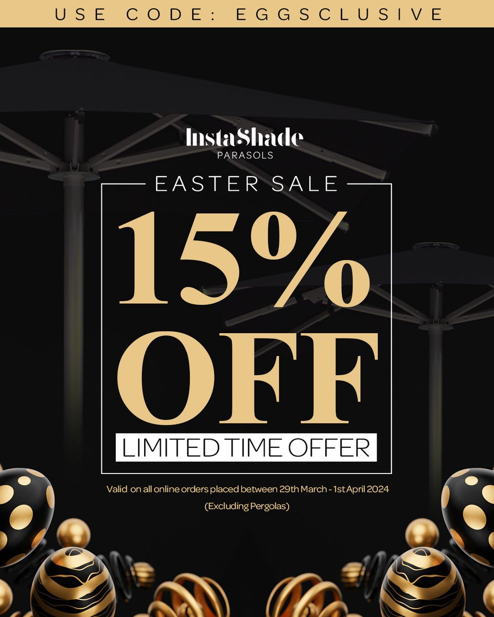 Get 15% off sitewide this Easter Bank Holiday Weekend! 🐇 This limited time offer is a sale not to be missed. Head to our site now to make the most of this amazing discount. Valid on all online orders placed between 29th March - 1st April 2024. (Excluding Pergolas)