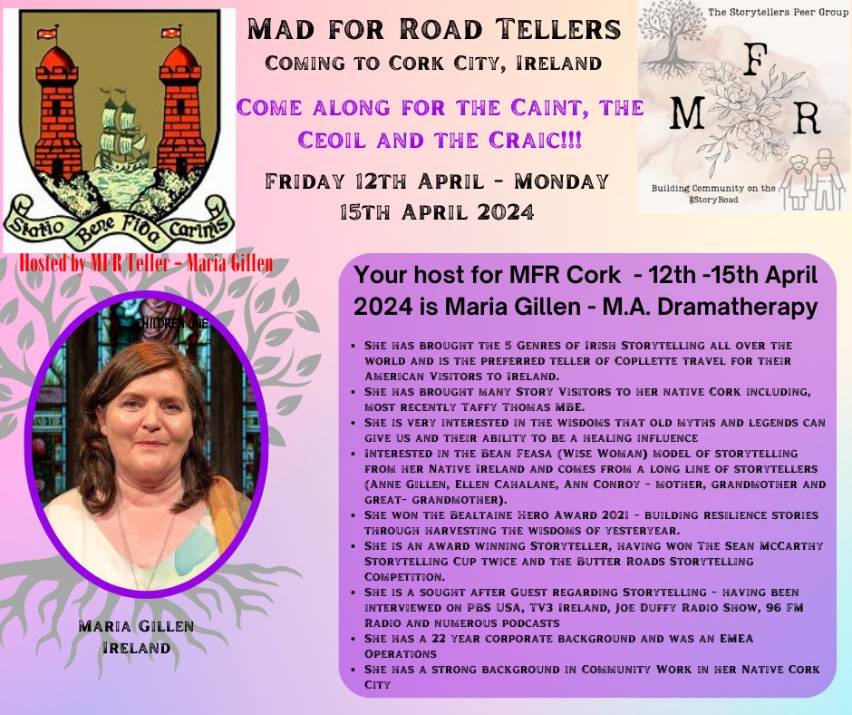 8 tellers coming to Cork 12 - 15 April. Including me, that's 9, in a beautiful bouquet of accents coming Leeside. ❤️❤️🔥  #StoryRoad #StoryFamily #ChlannScéalta