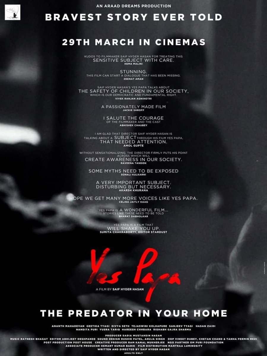 vivekagnihotri's tweet image. Friends, please watch this powerful, and perhaps, the bravest movie #YesPapa.

Hats off to director @saifhasan for exploring this ‘taboo’ theme and to the creative producer @Ramkamal.
Please watch great acting by @ananthmahadevan and @TyagiGeetika. 

#YesPapa released today.