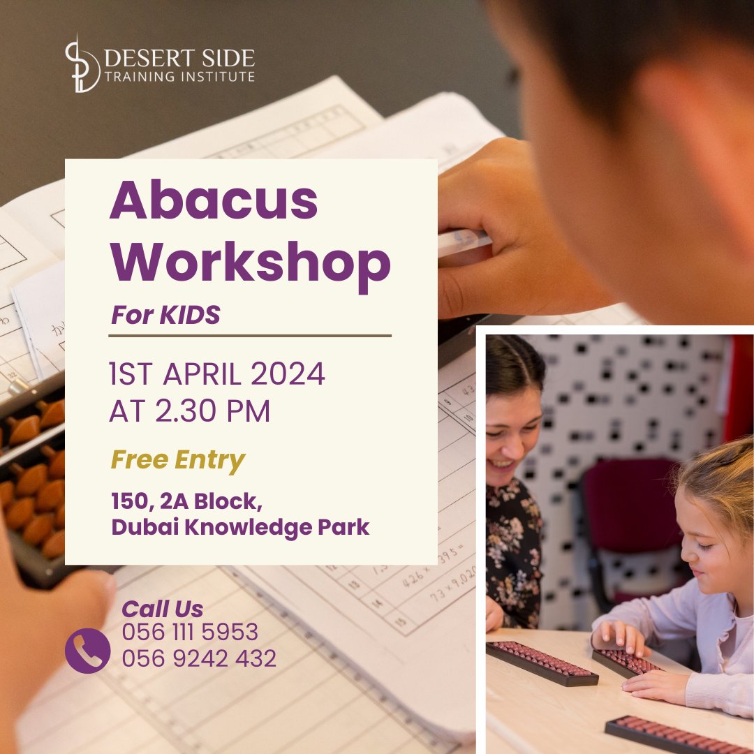 'Join us for a free abacus workshop and unleash your mental math potential!'

#AbacusWorkshop #MathSkills #MentalMath #FreeLearning #EducationalEvent #AbacusTraining #MathWorkshop #BrainDevelopment #ChildEducation 

Register Online
forms.gle/BvNCAGEHbokfix…