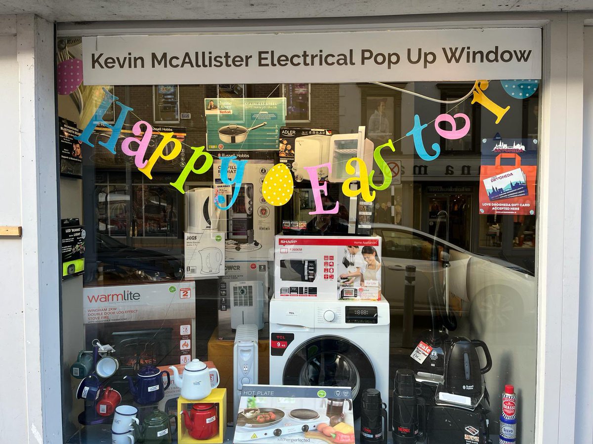 We hope you like Our Easter Window display 🐣 Thank you all for your continued support &amp; I wish you all a very Happy Easter. Open Good Friday &amp; Easter Sat 9:30am to 5:30pm, closed until Tue 2nd April. Online open 24/7 kevinmcallisterelectrical.ie
#louthchat