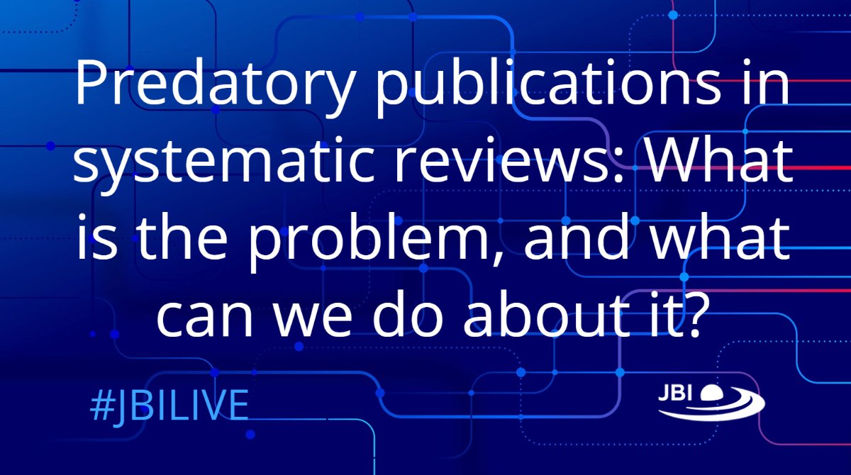 Predatory journals are infiltrating medical databases. Watch excerpt from #JBILIVE webinar on predatory publishing in systematic reviews: youtube.com/watch?v=srMBpB… #JBIMethodology