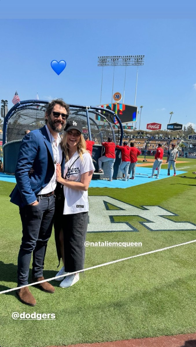 #Instastory from @joshgroban 1) Legend @ClaytonKersh22 2) @RobLowe 3) 💙 #NatalieMcQueen @Dodgers #OpeningDayLA #NationalAnthem